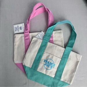 Trader Joe’s Canvas Pastel Mini Tote Bag Set of 2 Pink and Green